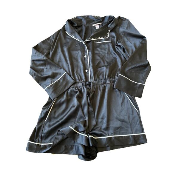 Victorias Secret PJs Romper Bling Lingerie Black L One piece sexy nightie Y2K - Picture 9 of 9